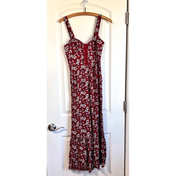 American Eagle‎ Outfitters AE Red Floral Wide Leg Boho Jumpsuit Womens Size 2 - Picture 1 of 14